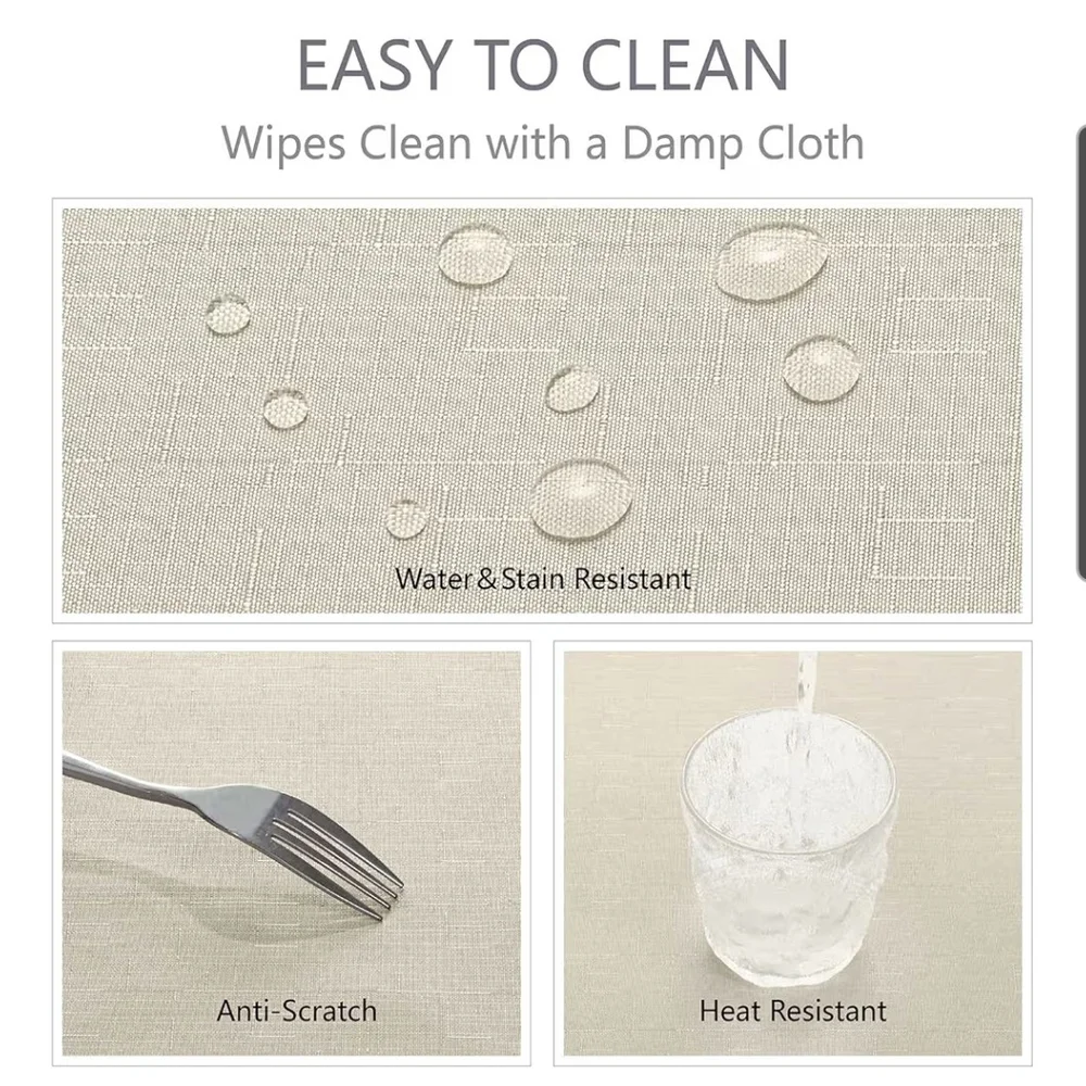 Beige Rectangle 52 X 70 Washable Wrinkle Resistant Tablecloth